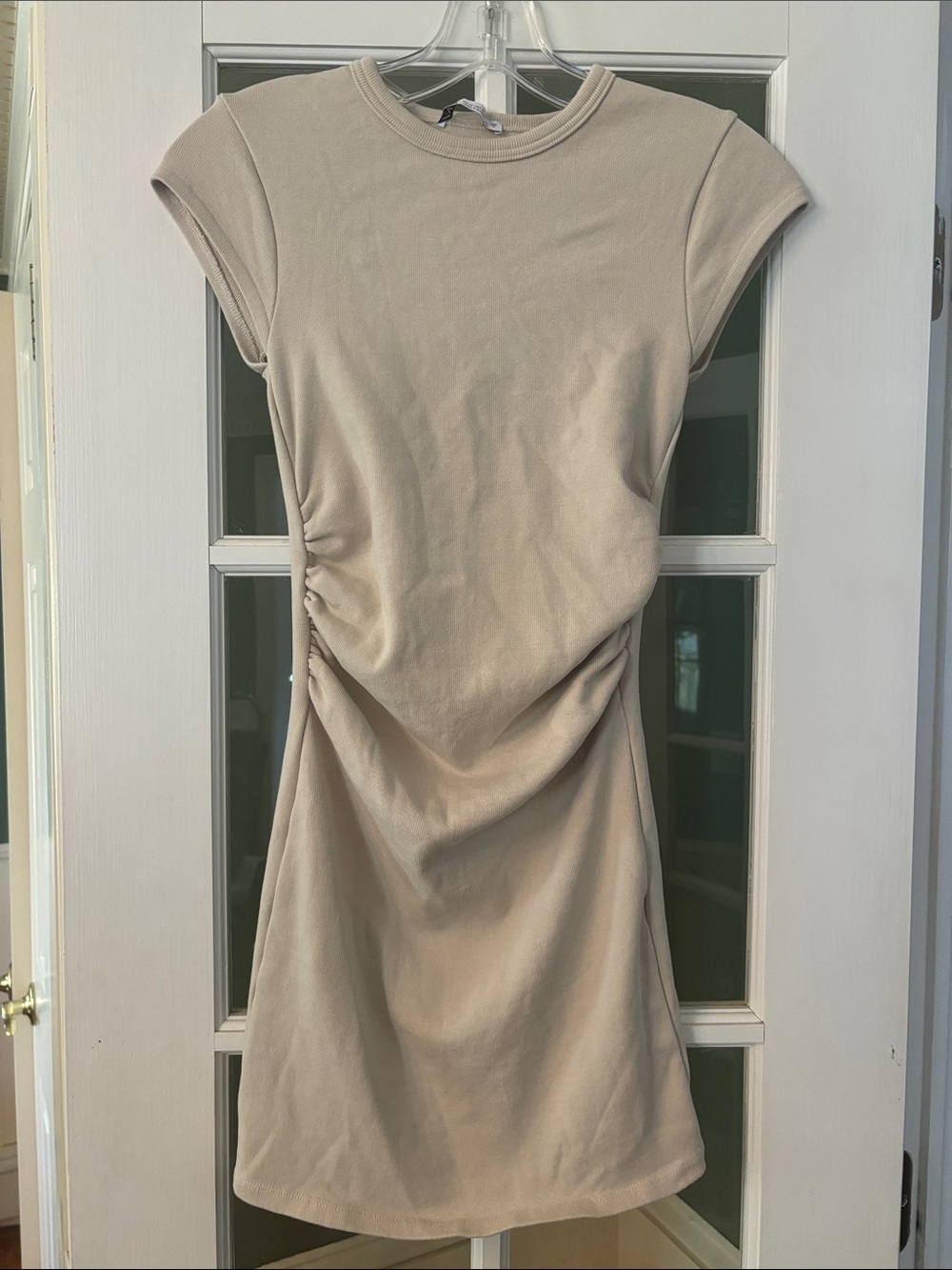 Zara Beige Ruched Side Mini Dress